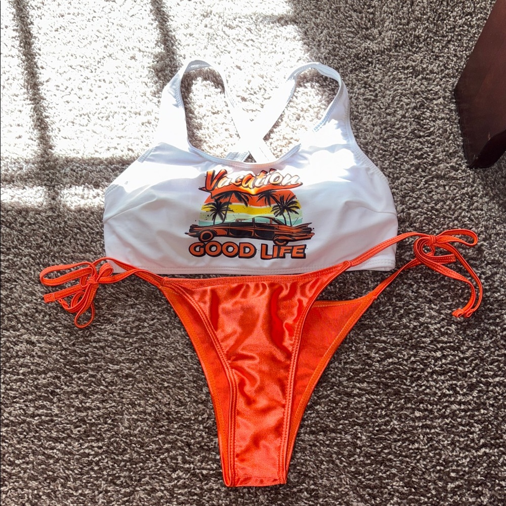 SHEIN White and Orange Bikini